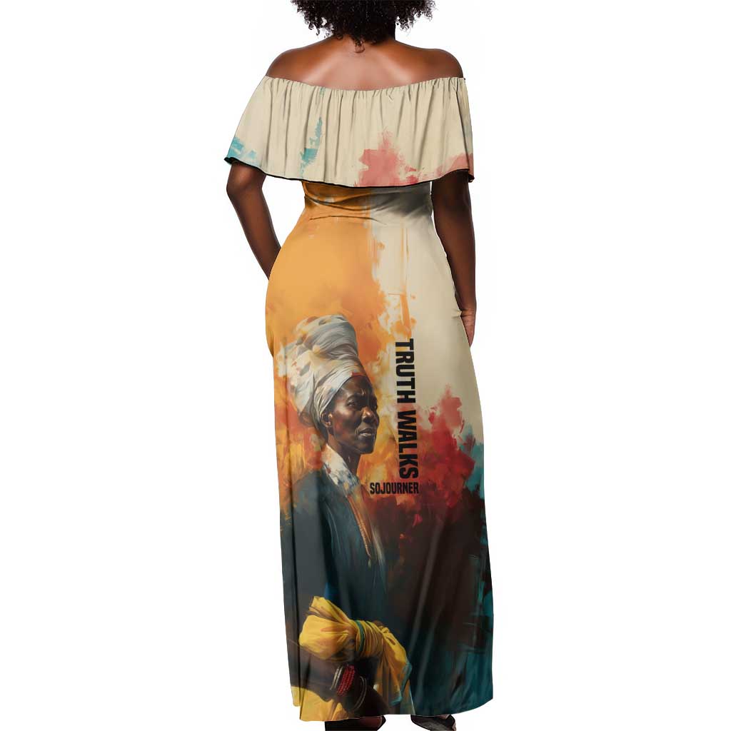 Sojourner Truth Off Shoulder Maxi Dress Truth Walks - Bold Portrait and Empowerment Design - African Pride