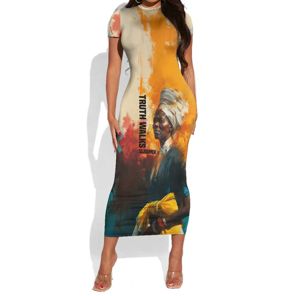 Sojourner Truth Short Sleeve Bodycon Dress Truth Walks - Bold Portrait and Empowerment Design TS04