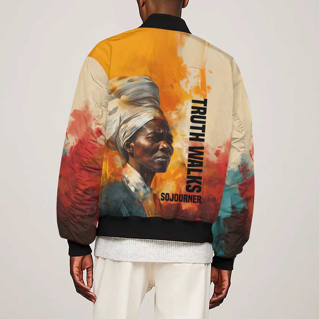 Sojourner Truth Sleeve Zip Bomber Jacket Truth Walks - Bold Portrait and Empowerment Design - African Pride
