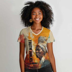 Sojourner Truth Women V-Neck T-Shirt Truth Walks - Bold Portrait and Empowerment Design TS04