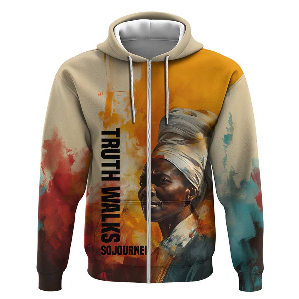 Sojourner Truth Zip Hoodie Truth Walks - Bold Portrait and Empowerment Design - African Pride