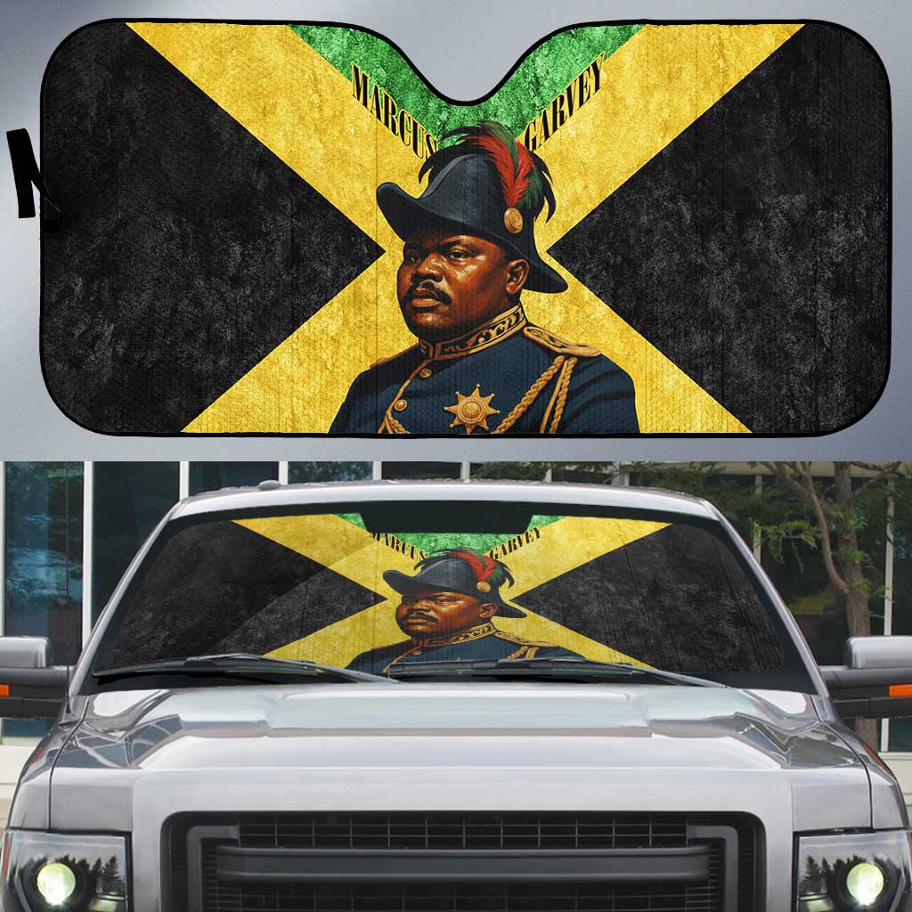 Marcus Garvey Auto Sun Shade Jamaican Flag Theme African Fist Civil Rights Symbol Pan African Tribute Design - African Pride