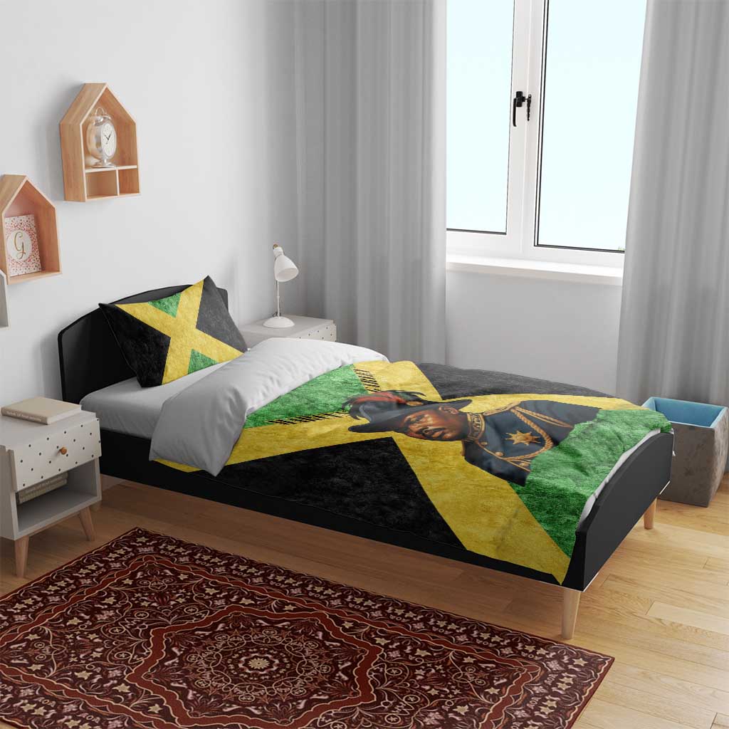 Marcus Garvey Bedding Set Jamaican Flag Theme African Fist Civil Rights Symbol Pan African Tribute Design - African Pride