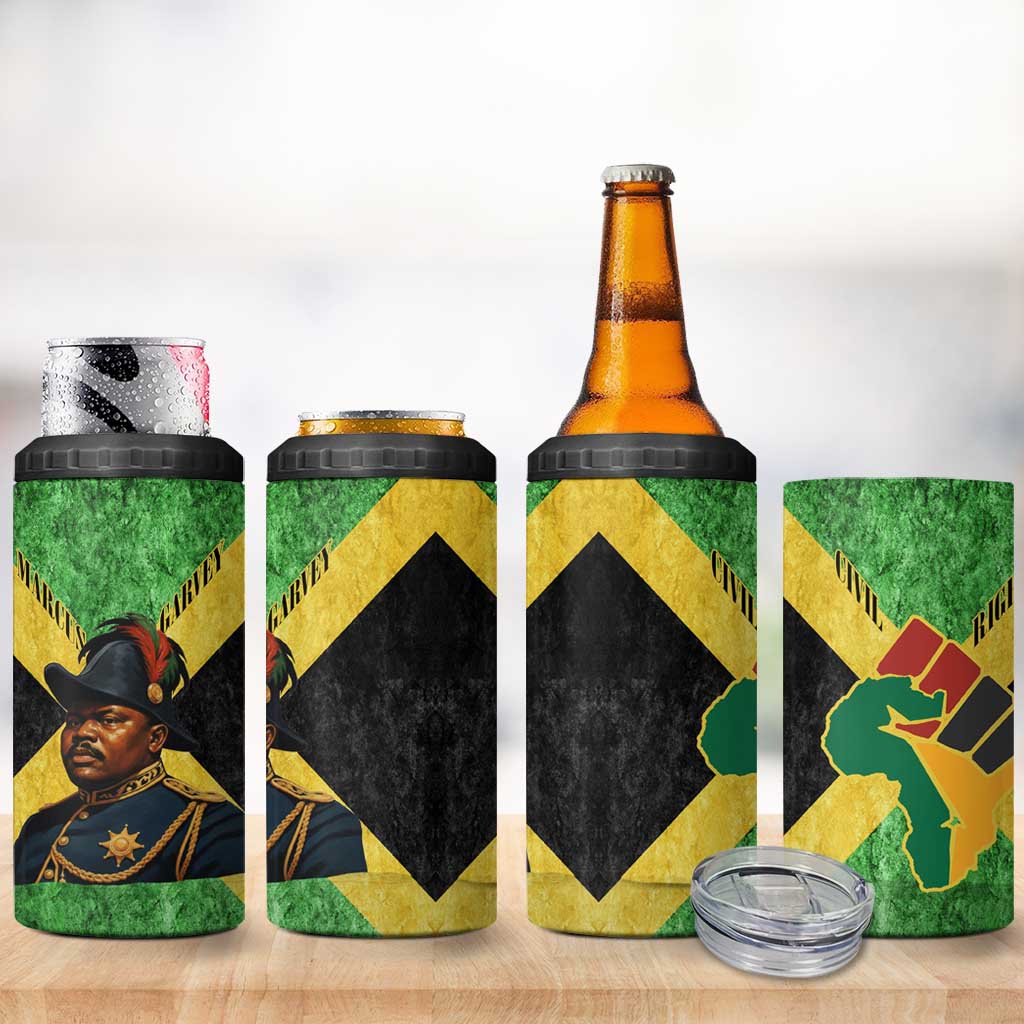 Marcus Garvey 4 in 1 Can Cooler Tumbler Jamaican Flag Theme African Fist Civil Rights Symbol Pan African Tribute Design - African Pride