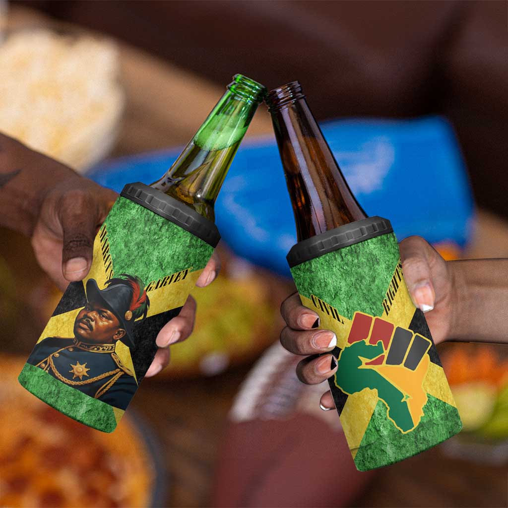Marcus Garvey 4 in 1 Can Cooler Tumbler Jamaican Flag Theme African Fist Civil Rights Symbol Pan African Tribute Design - African Pride