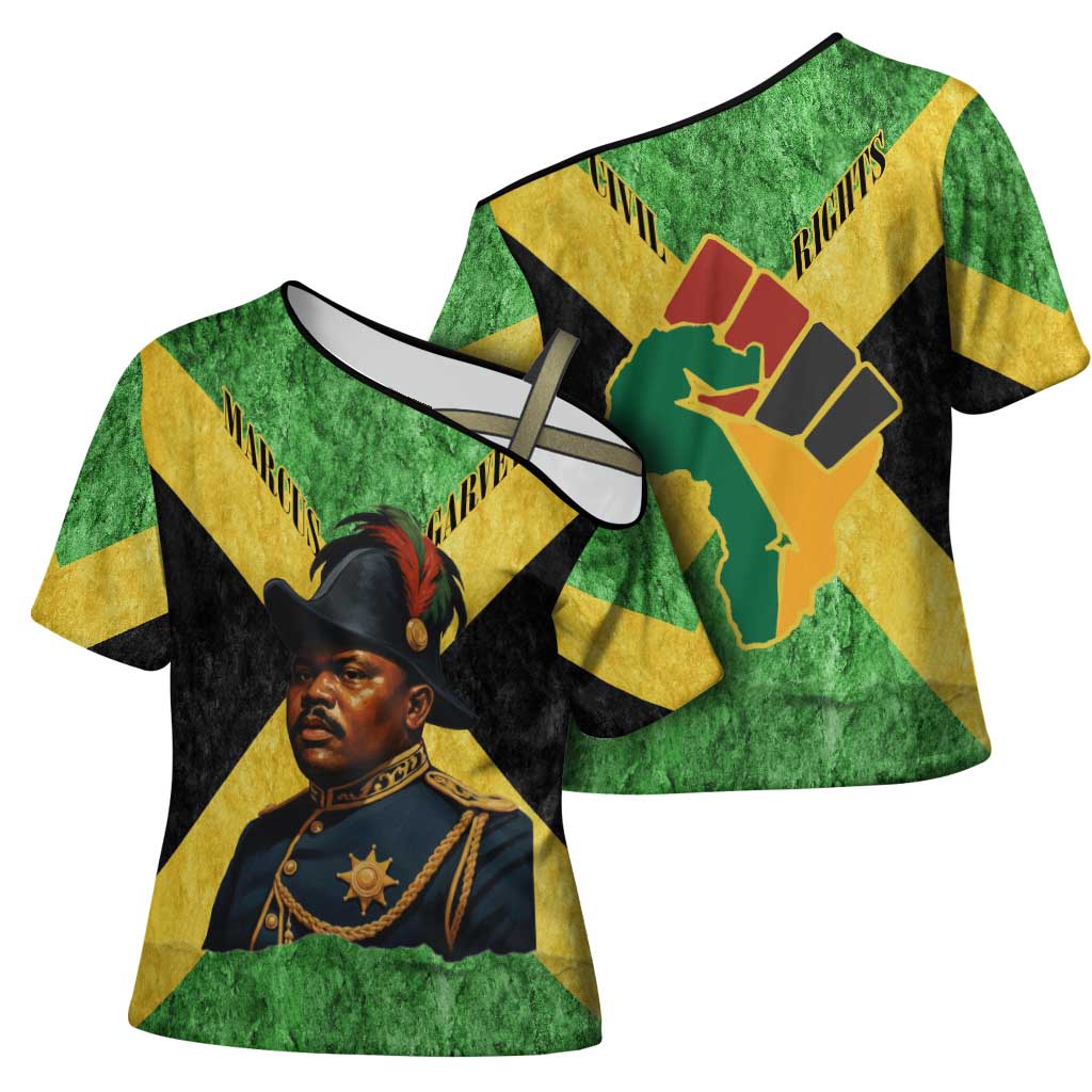 Marcus Garvey Cross Shoulder Shirt Jamaican Flag Theme African Fist Civil Rights Symbol Pan African Tribute Design - African Pride