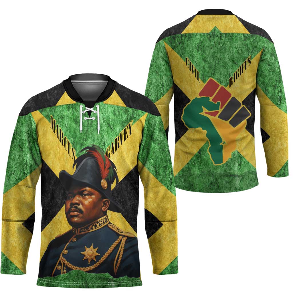 Marcus Garvey Hockey Jersey Jamaican Flag Theme African Fist Civil Rights Symbol Pan African Tribute Design - African Pride