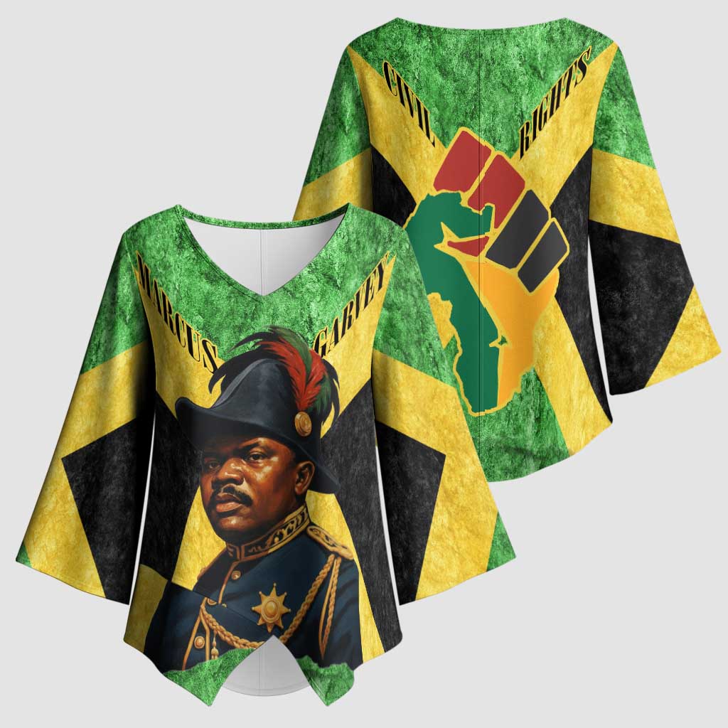 Marcus Garvey Kimono Sleeve Blouse Jamaican Flag Theme African Fist Civil Rights Symbol Pan African Tribute Design - African Pride