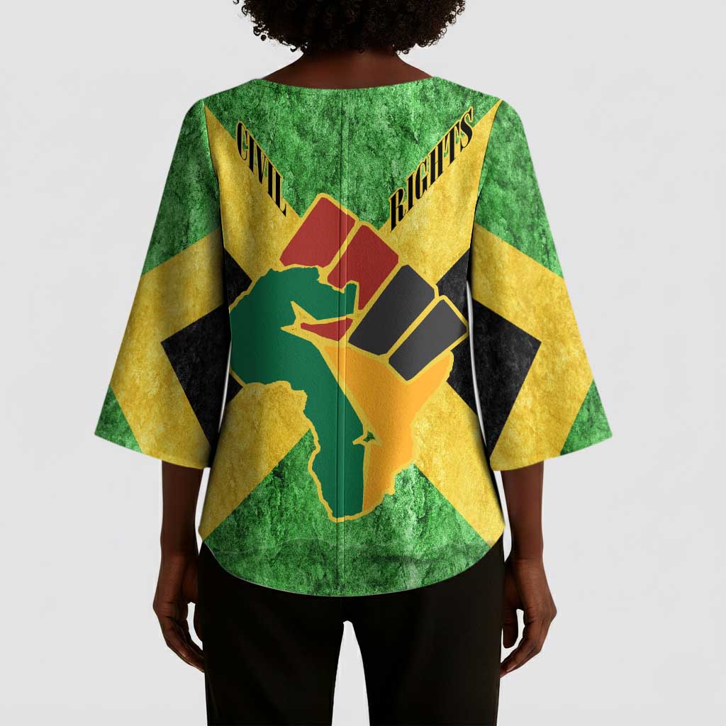 Marcus Garvey Kimono Sleeve Blouse Jamaican Flag Theme African Fist Civil Rights Symbol Pan African Tribute Design - African Pride