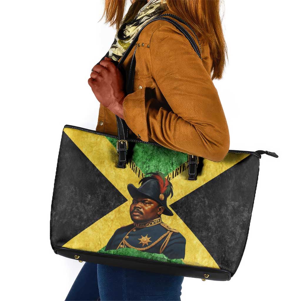 Marcus Garvey Leather Tote Bag Jamaican Flag Theme African Fist Civil Rights Symbol Pan African Tribute Design - African Pride