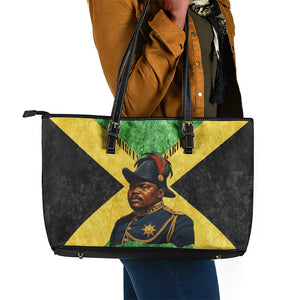 Marcus Garvey Leather Tote Bag Jamaican Flag Theme African Fist Civil Rights Symbol Pan African Tribute Design - African Pride