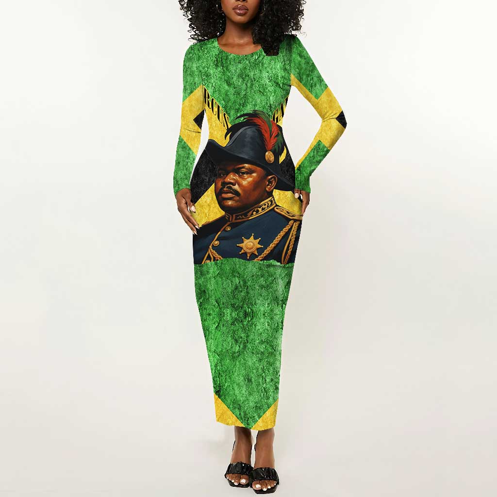 Marcus Garvey Long Sleeve Bodycon Dress Jamaican Flag Theme African Fist Civil Rights Symbol Pan African Tribute Design - African Pride