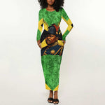 Marcus Garvey Long Sleeve Bodycon Dress Jamaican Flag Theme African Fist Civil Rights Symbol Pan African Tribute Design - African Pride