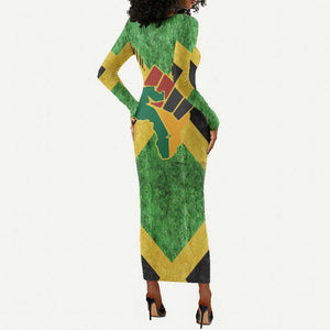 Marcus Garvey Long Sleeve Bodycon Dress Jamaican Flag Theme African Fist Civil Rights Symbol Pan African Tribute Design - African Pride