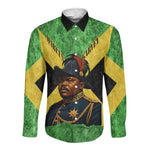 Marcus Garvey Long Sleeve Button Shirt Jamaican Flag Theme African Fist Civil Rights Symbol Pan African Tribute Design - African Pride