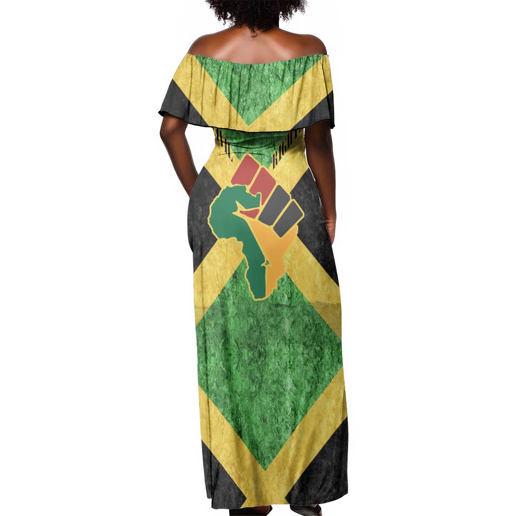 Marcus Garvey Off Shoulder Maxi Dress Jamaican Flag Theme African Fist Civil Rights Symbol Pan African Tribute Design - African Pride
