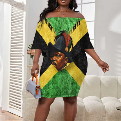 Marcus Garvey Off Shoulder Short Dress Jamaican Flag Theme African Fist Civil Rights Symbol Pan African Tribute Design - African Pride