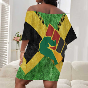 Marcus Garvey Off Shoulder Short Dress Jamaican Flag Theme African Fist Civil Rights Symbol Pan African Tribute Design - African Pride