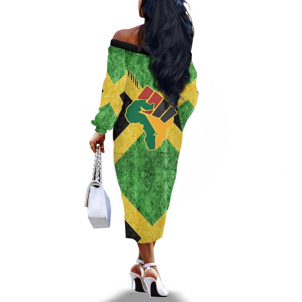 Marcus Garvey Off The Shoulder Long Sleeve Dress Jamaican Flag Theme African Fist Civil Rights Symbol Pan African Tribute Design - African Pride