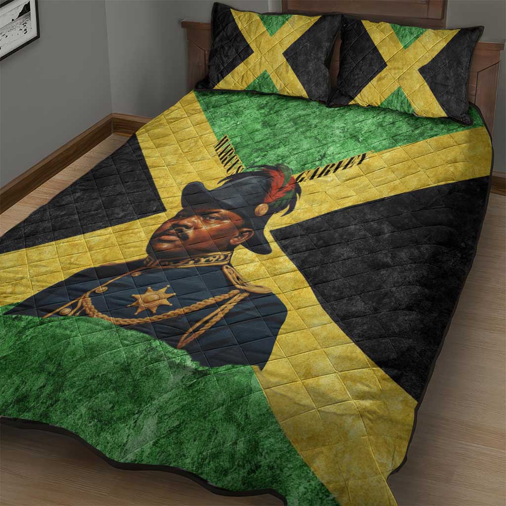 Marcus Garvey Quilt Bed Set Jamaican Flag Theme African Fist Civil Rights Symbol Pan African Tribute Design - African Pride