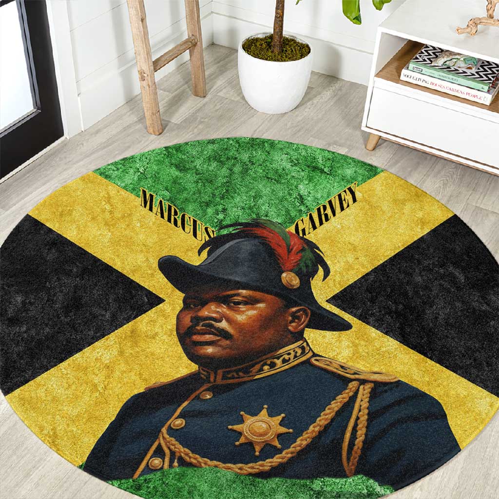 Marcus Garvey Round Carpet Jamaican Flag Theme African Fist Civil Rights Symbol Pan African Tribute Design - African Pride