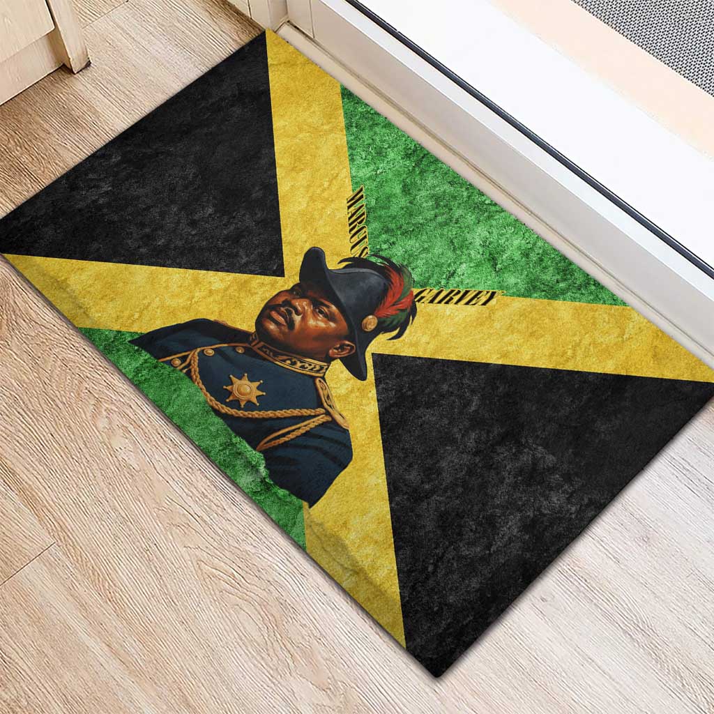 Marcus Garvey Rubber Doormat Jamaican Flag Theme African Fist Civil Rights Symbol Pan African Tribute Design - African Pride