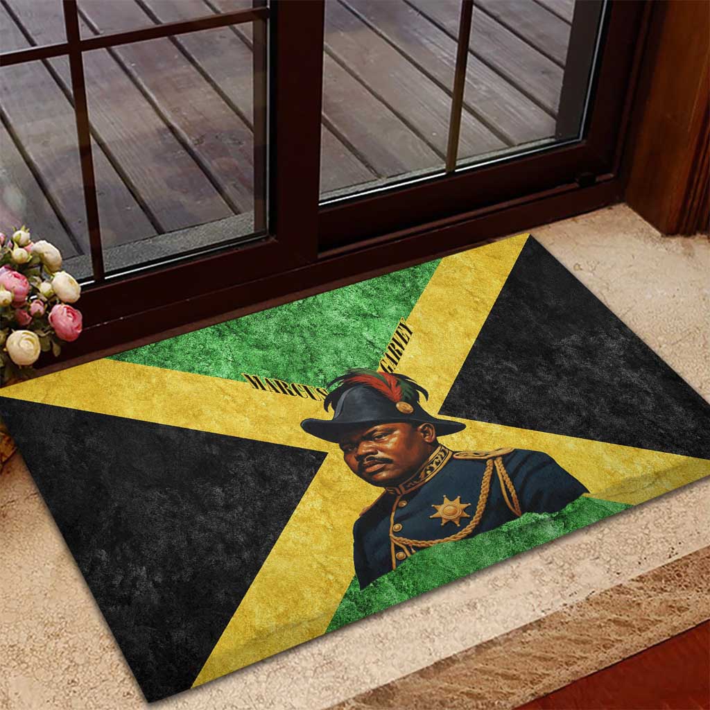Marcus Garvey Rubber Doormat Jamaican Flag Theme African Fist Civil Rights Symbol Pan African Tribute Design - African Pride