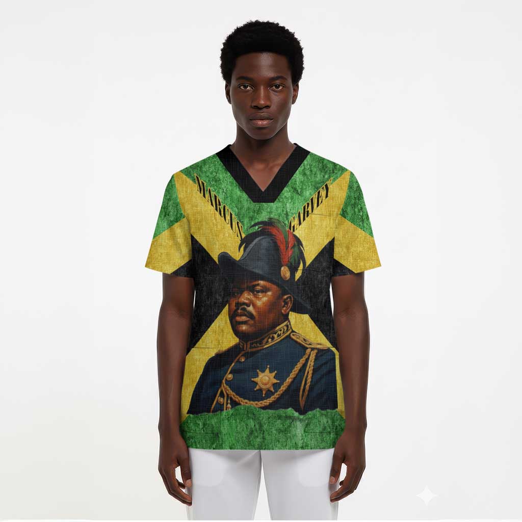 Marcus Garvey Scrub Top Jamaican Flag Theme African Fist Civil Rights Symbol Pan African Tribute Design - African Pride