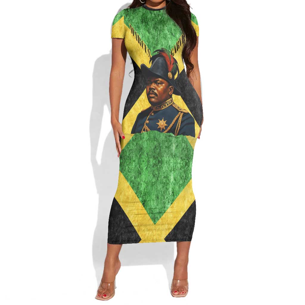 Marcus Garvey Short Sleeve Bodycon Dress Jamaican Flag Theme African Fist Civil Rights Symbol Pan African Tribute Design TS04