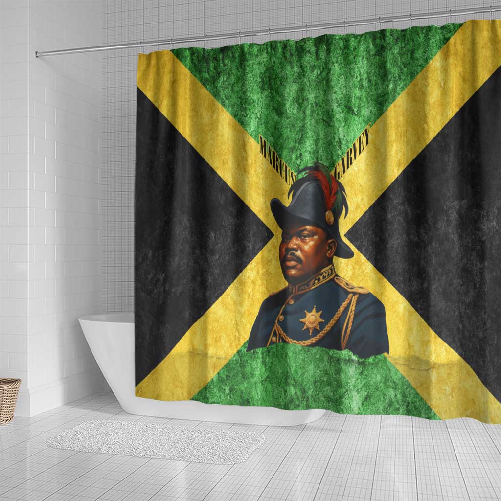 Marcus Garvey Shower Curtain Jamaican Flag Theme African Fist Civil Rights Symbol Pan African Tribute Design - African Pride