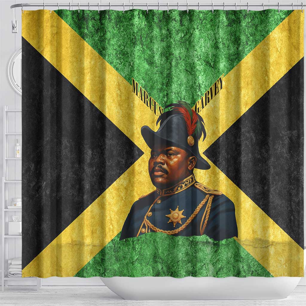 Marcus Garvey Shower Curtain Jamaican Flag Theme African Fist Civil Rights Symbol Pan African Tribute Design - African Pride