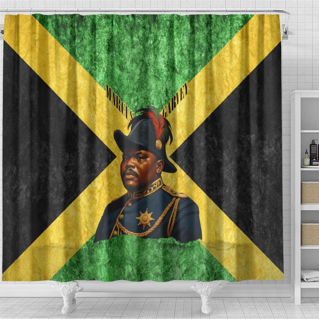 Marcus Garvey Shower Curtain Jamaican Flag Theme African Fist Civil Rights Symbol Pan African Tribute Design - African Pride