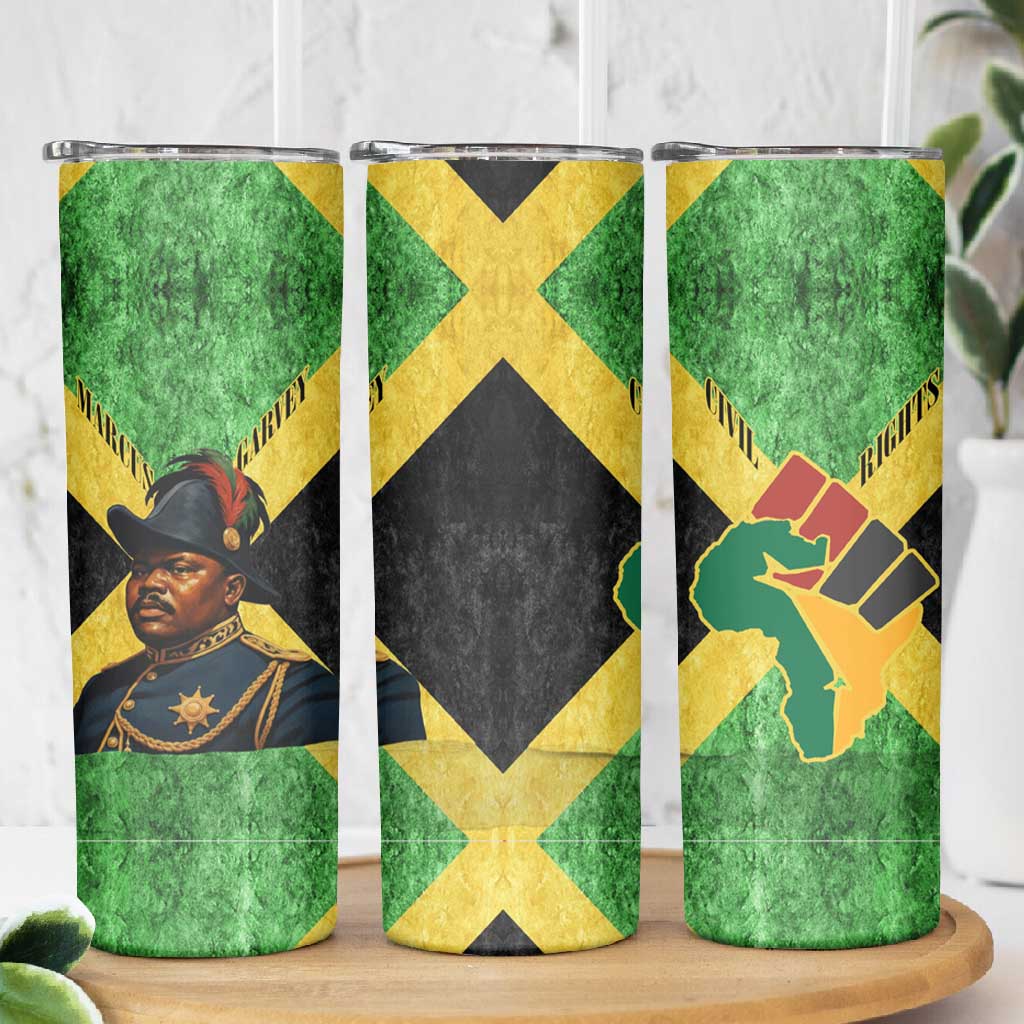 Marcus Garvey Skinny Tumbler Jamaican Flag Theme African Fist Civil Rights Symbol Pan African Tribute Design - African Pride
