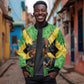 Marcus Garvey Sleeve Zip Bomber Jacket Jamaican Flag Theme African Fist Civil Rights Symbol Pan African Tribute Design - African Pride