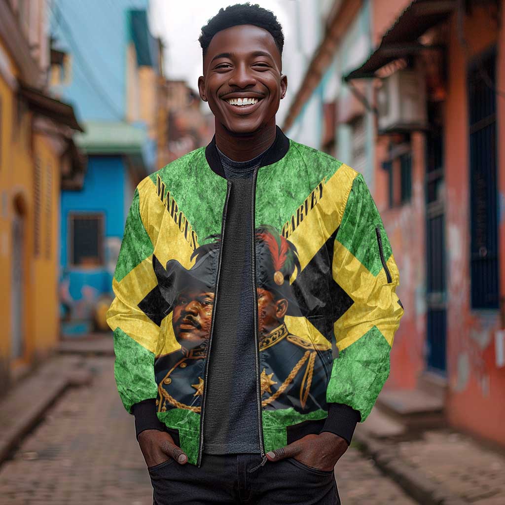 Marcus Garvey Sleeve Zip Bomber Jacket Jamaican Flag Theme African Fist Civil Rights Symbol Pan African Tribute Design - African Pride