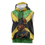 Marcus Garvey Sleeveless Zip Hoodie Jamaican Flag Theme African Fist Civil Rights Symbol Pan African Tribute Design - African Pride