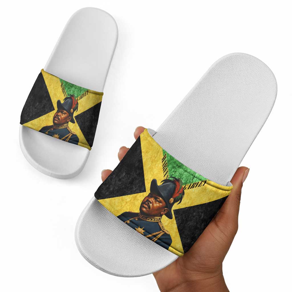 Marcus Garvey Slide Sandals Jamaican Flag Theme African Fist Civil Rights Symbol Pan African Tribute Design - African Pride