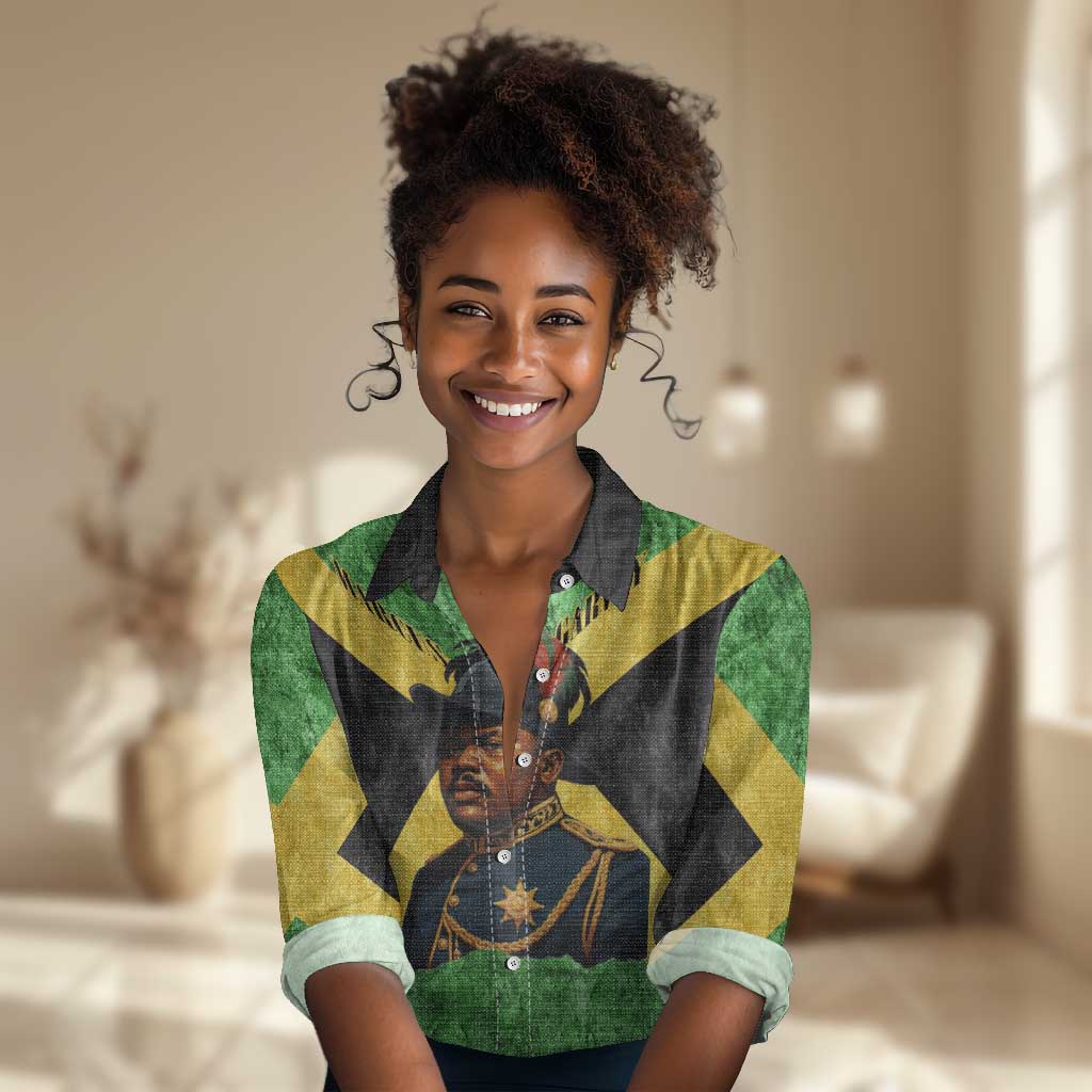Marcus Garvey Women Casual Shirt Jamaican Flag Theme African Fist Civil Rights Symbol Pan African Tribute Design - African Pride