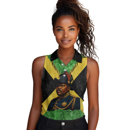 Marcus Garvey Women Sleeveless Polo Shirt Jamaican Flag Theme African Fist Civil Rights Symbol Pan African Tribute Design - African Pride