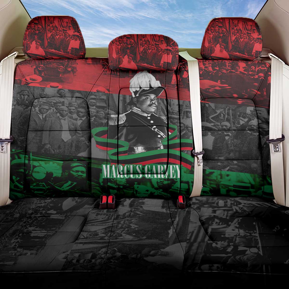 Marcus Garvey Back Car Seat Cover Collage Design Progress Is the Attraction Quote Pan African Movement Tribute - African Pride