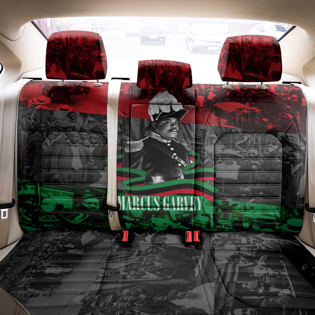Marcus Garvey Back Car Seat Cover Collage Design Progress Is the Attraction Quote Pan African Movement Tribute - African Pride