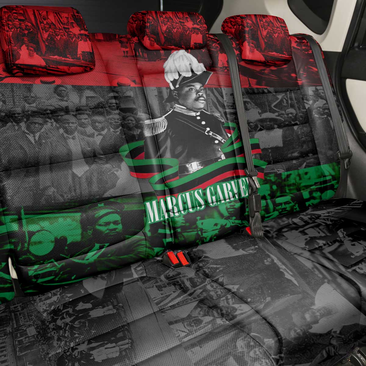 Marcus Garvey Back Car Seat Cover Collage Design Progress Is the Attraction Quote Pan African Movement Tribute - African Pride