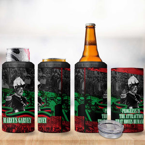 Marcus Garvey 4 in 1 Can Cooler Tumbler Collage Design Progress Is the Attraction Quote Pan African Movement Tribute - African Pride