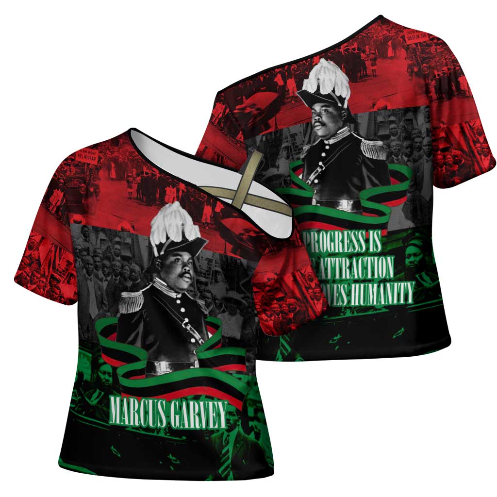 Marcus Garvey Cross Shoulder Shirt Collage Design Progress Is the Attraction Quote Pan African Movement Tribute - African Pride