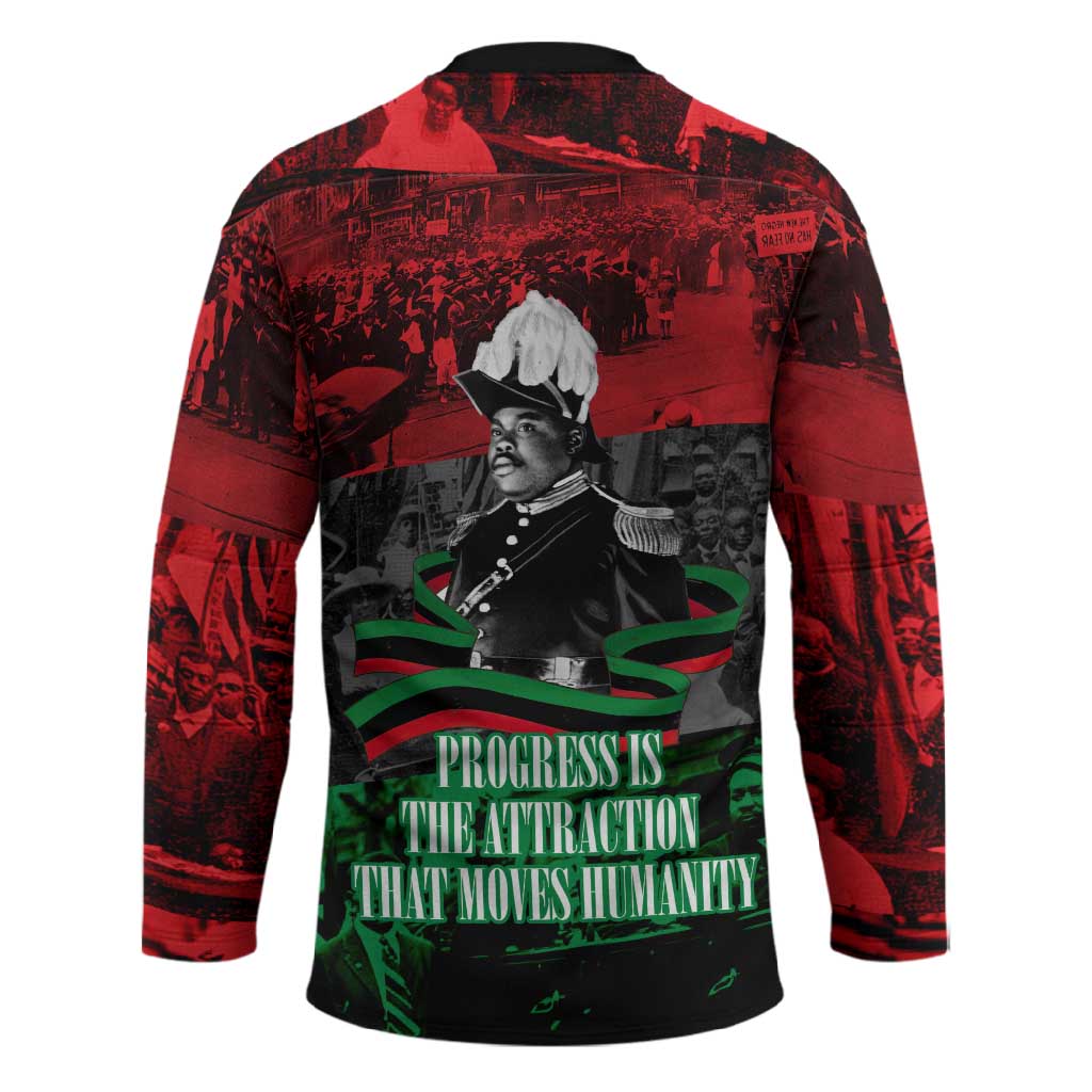 Marcus Garvey Hockey Jersey Collage Design Progress Is the Attraction Quote Pan African Movement Tribute - African Pride