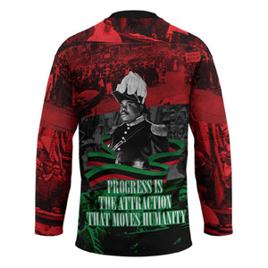 Marcus Garvey Hockey Jersey Collage Design Progress Is the Attraction Quote Pan African Movement Tribute - African Pride