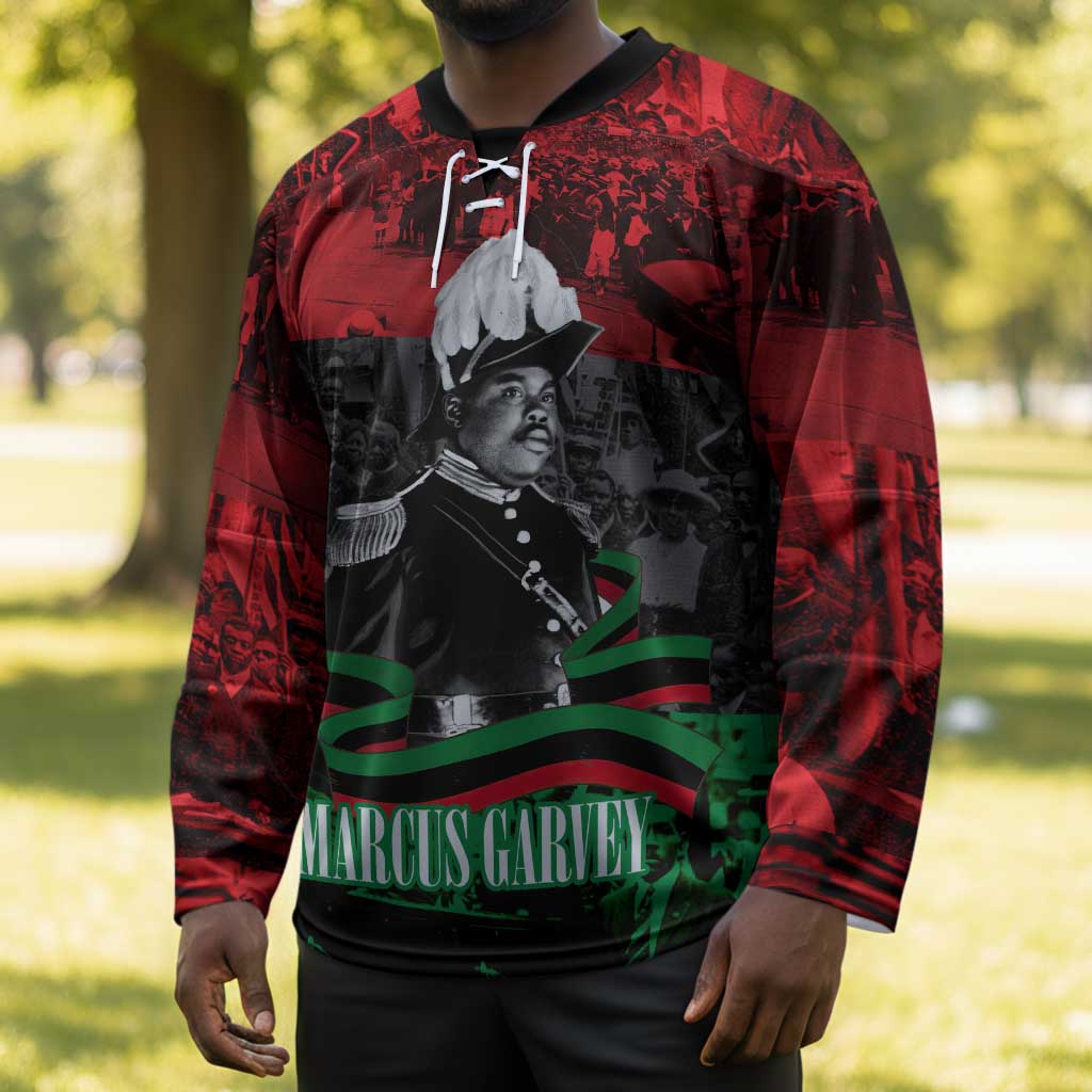 Marcus Garvey Hockey Jersey Collage Design Progress Is the Attraction Quote Pan African Movement Tribute - African Pride