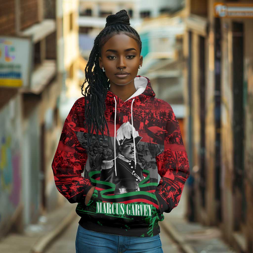 Marcus Garvey Hoodie Collage Design Progress Is the Attraction Quote Pan African Movement Tribute - African Pride