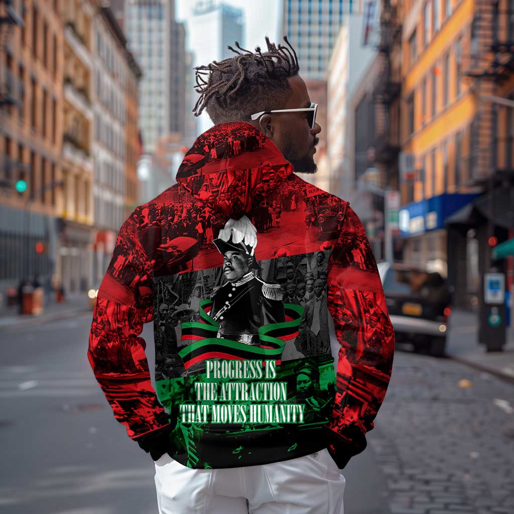 Marcus Garvey Hoodie Collage Design Progress Is the Attraction Quote Pan African Movement Tribute - African Pride