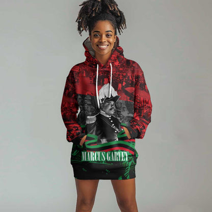 Marcus Garvey Hoodie Dress Collage Design Progress Is the Attraction Quote Pan African Movement Tribute - African Pride